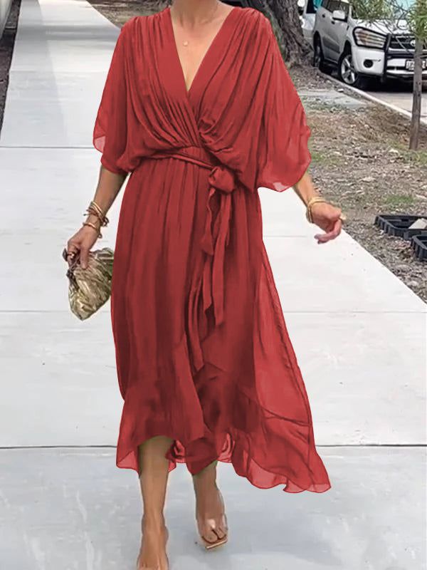 Lavinque Dress Rouge / S Robe Longue Bohème | Élégance Flottante | Tissu Léger & Fluide