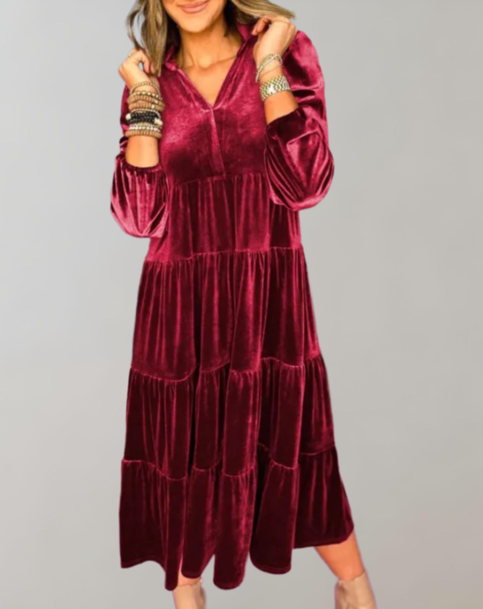 Lavinque Dress Rouge / S Robe Longue Bohème en Velours | Élégance & Confort | Tendance Chic