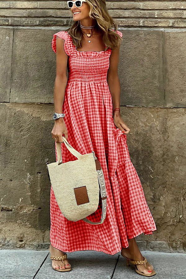 Lavinque Dress Rouge / S Robe Longue Bohème Smockée | Élégante | Légère et Féminine