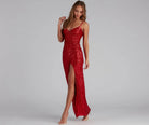 Lavinque Dress Rouge / S Robe Longue Fendue à Paillettes | Rouge Passion | Élégance et Séduction