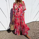 Lavinque Dress Rouge / S Robe Longue Fluide | Imprimé Coloré | Élégance Bohème