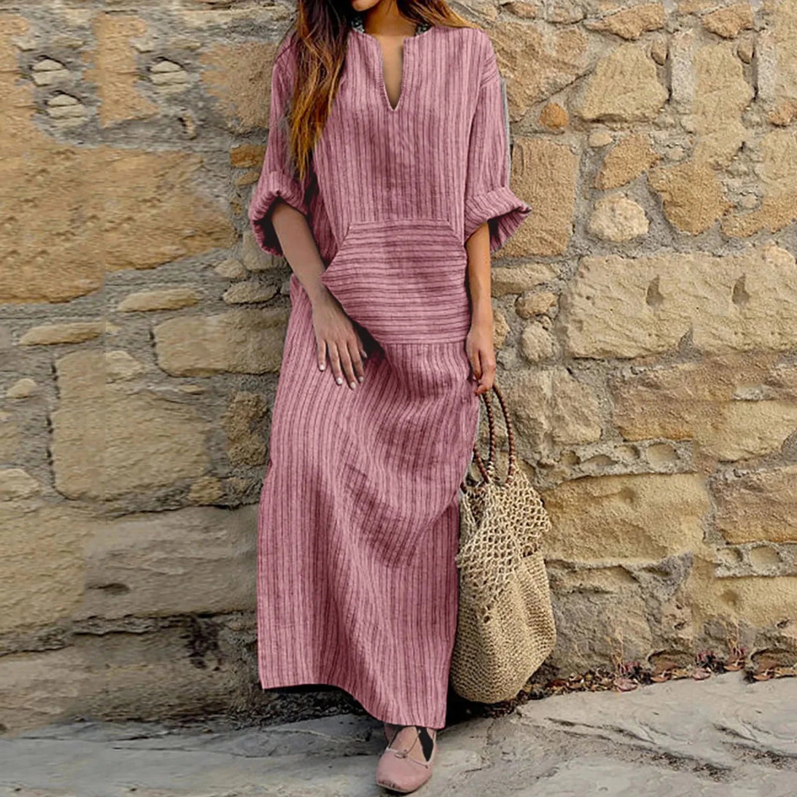 Lavinque Dress Rouge / S Robe Longue Rayée | Style Bohème | Confort et Élégance