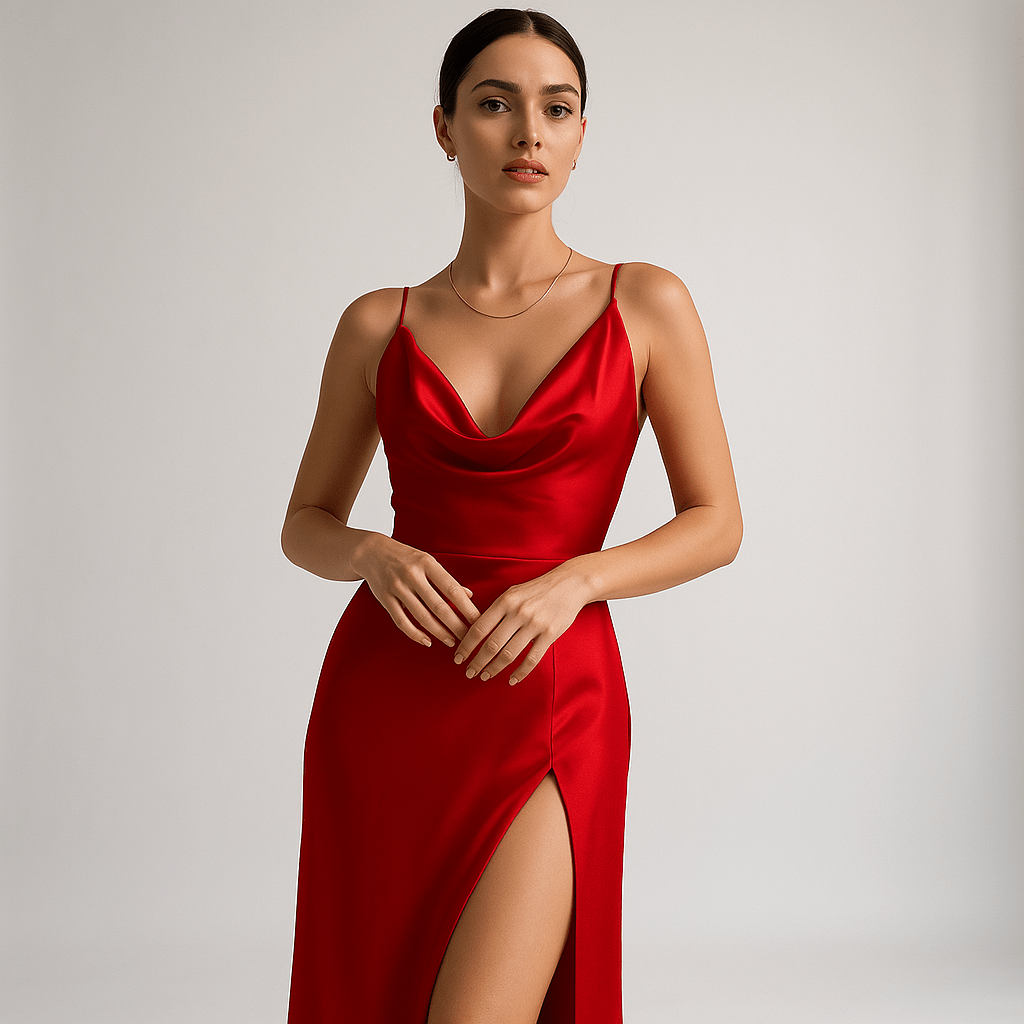 Lavinque Dress Rouge / S Robe Longue Rouge | Drapée Élégante | Fente Haute Séduisante