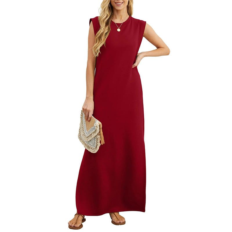 Lavinque Dress Rouge / S Robe Longue Sans Manches | Minimaliste & Confortable | Style Décontracté