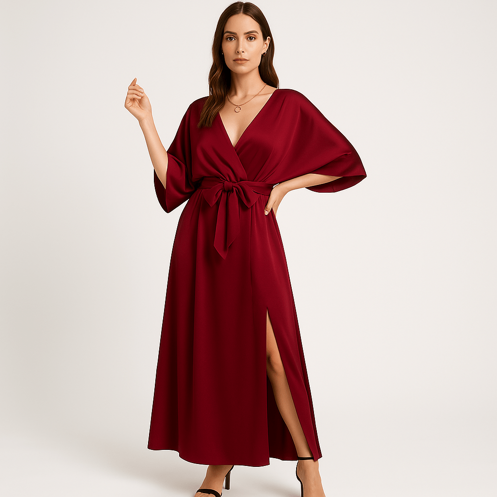 Lavinque Dress Rouge / S Robe Longue Satinée Champagne | Taille Froncée | Élégance Fluide