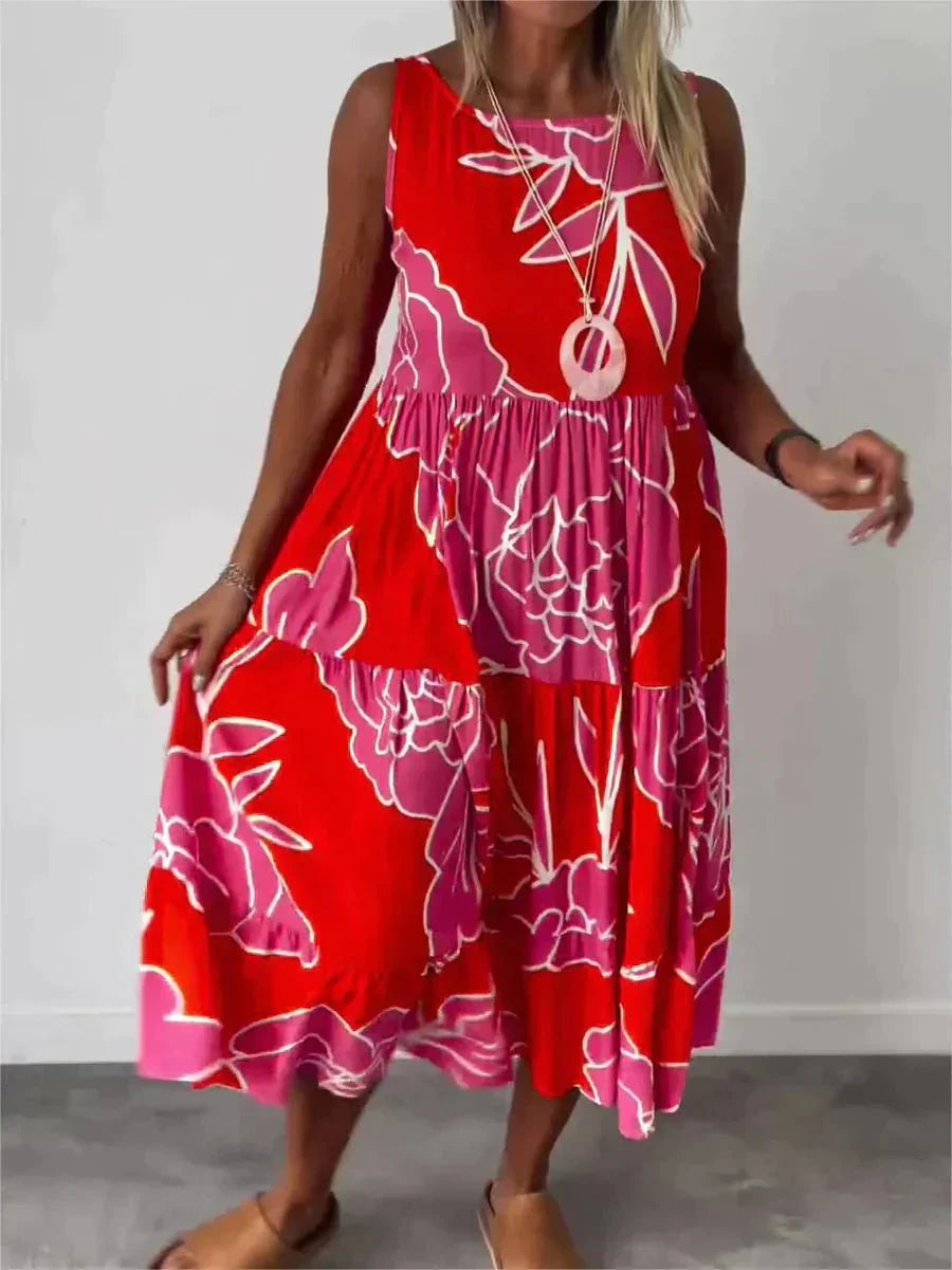 Lavinque Dress Rouge / S Robe Midi Femme | Fluide & Légère | Imprimé Floral