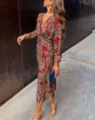Lavinque Dress Rouge / S Robe Midi Imprimée | Nœud à l’avant | Élégante et Féminine
