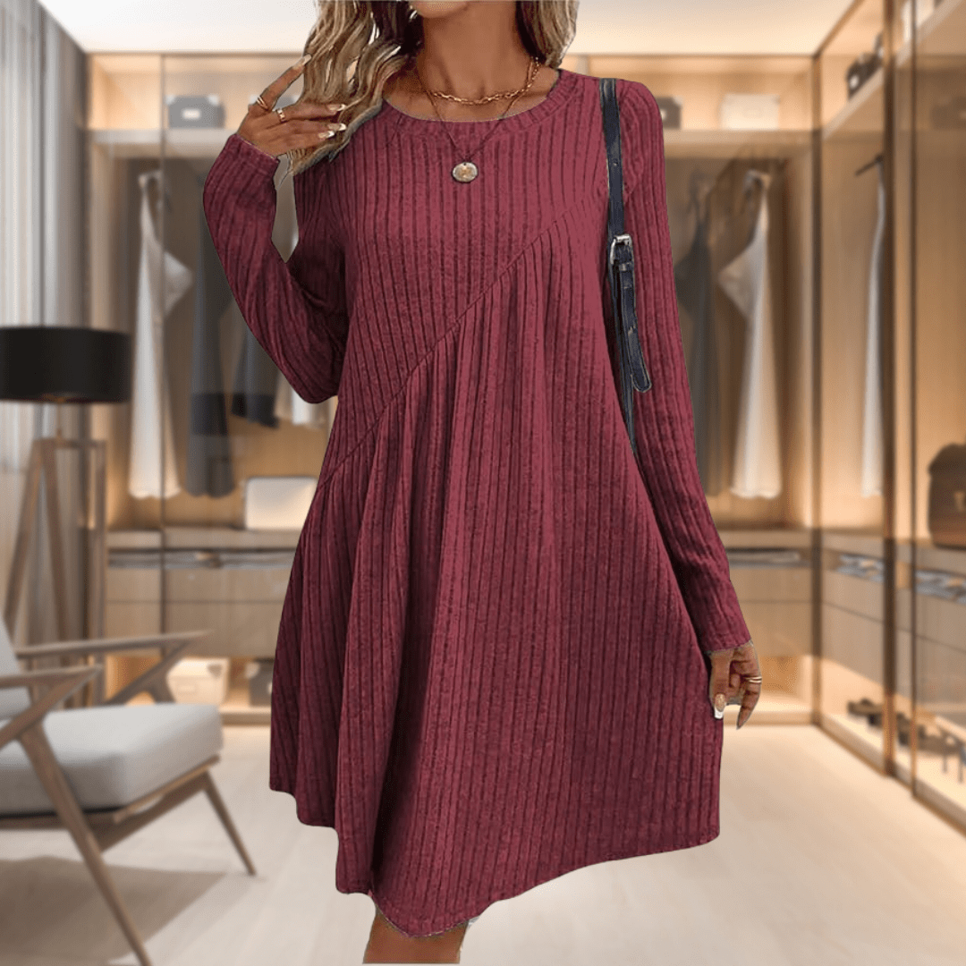 Lavinque Dress Rouge / S Robe Pull Hiver | Maille Côtelée | Confort et Élégance