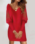 Lavinque Dress Rouge / S Robe Pull Rouge | Col V & Manches Transparentes | Élégante et Glamour