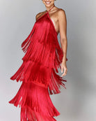 Lavinque Dress Rouge / S Robe Rouge à Franges | Dos Nu | Look Festif et Glamour