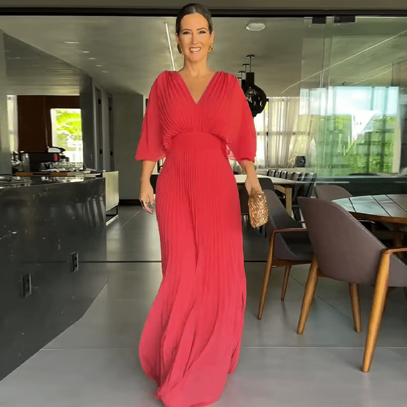 Lavinque Dress Rouge / XS Robe Longue Plissée | Fluide | Élégante et Moderne