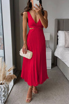Lavinque Dress Rouge / XS Robe Plissée Satinée | Élégante | Jaune Doux et Brillant