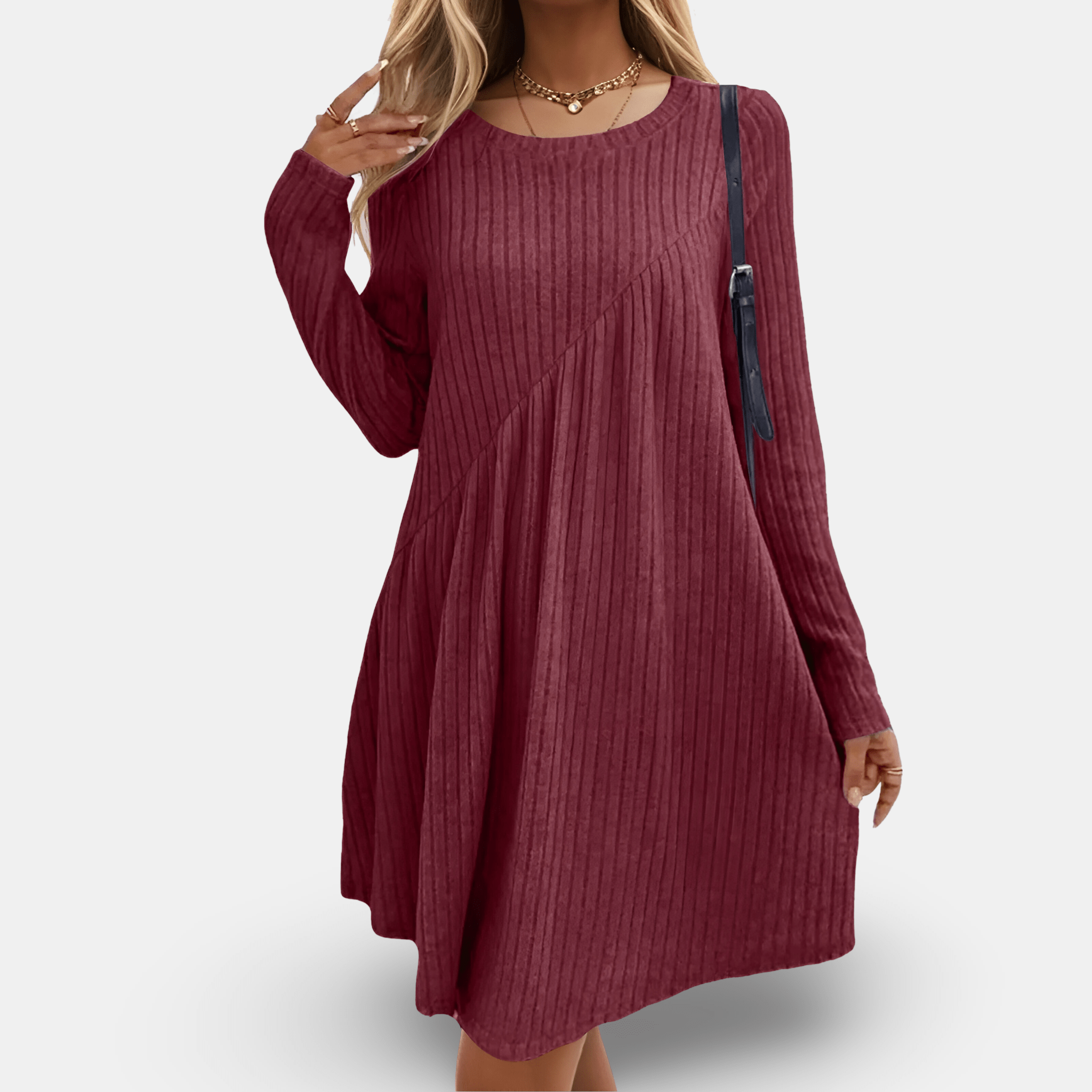 Lavinque Dress Rouge / XS Robe Pull Ample | Beige Côtelé | Décontractée et Douillette