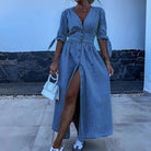 Lavinque Dress S Robe Longue en Jean | Boutonnée et Cintrée | Élégance Décontractée