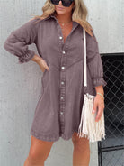 Lavinque Dress Taupe / S Robe Chemise en Jean | Décontractée & Tendance | Coupe Ample