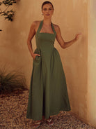 Lavinque Dress Vert Armée / XS Robe Longue Dos Nu | Élégante | Fluide et Sophistiquée
