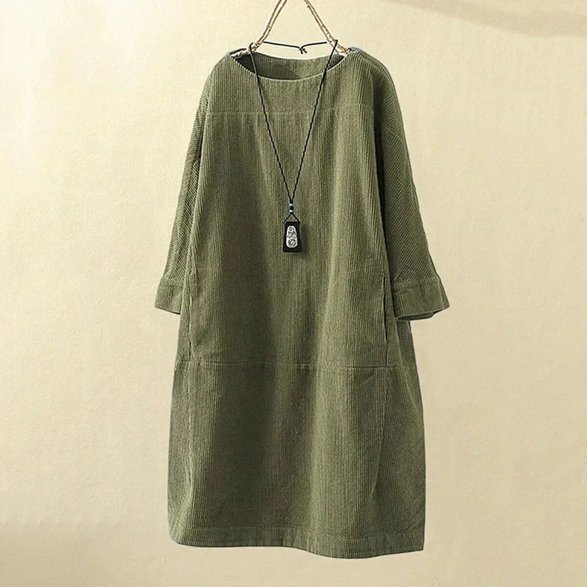 Lavinque Dress Vert clair / M Robe Ample en Velours Côtelé | Style Bohème | Chaleur et Élégance Décontractée