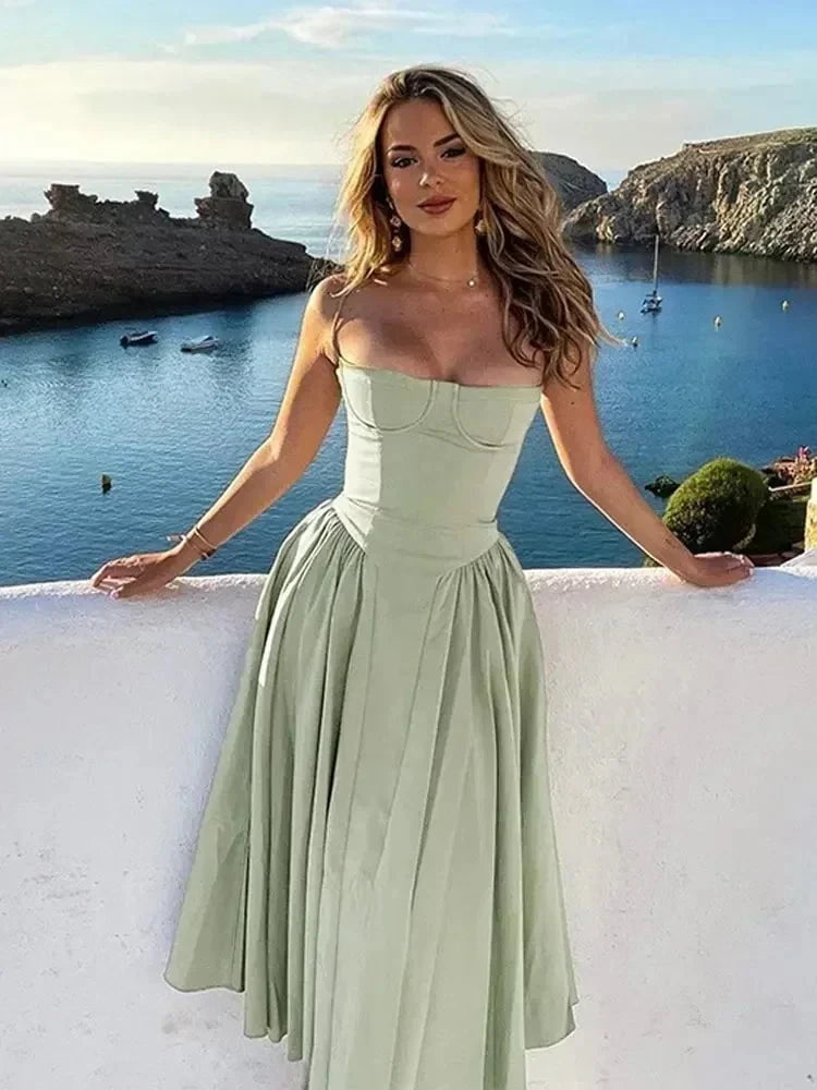 Lavinque Dress Vert Clair / S Robe Bustier Évasée | Élégance Vintage | Structurée et Féminine