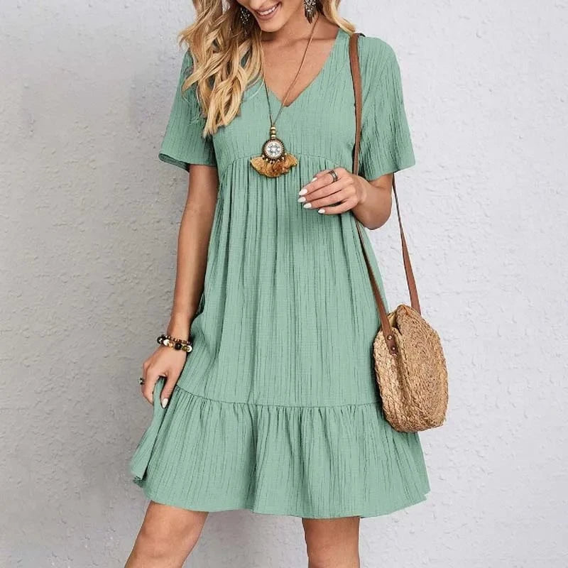 Lavinque Dress Vert Clair / S Robe Courte Évasée Lilas | Bohème | Légère et Décontractée