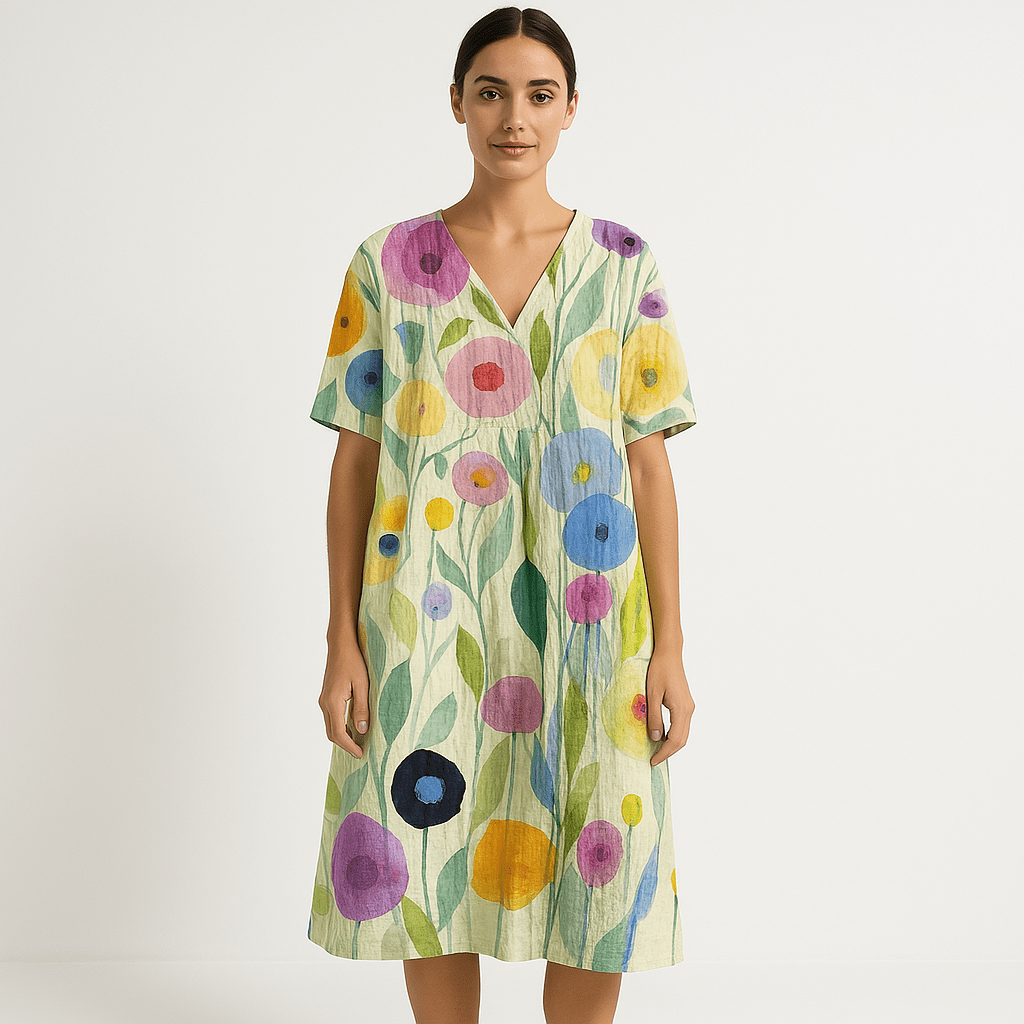 Lavinque Dress Vert clair / S Robe Florale Midi | Coton Léger | Imprimé Estival Coloré