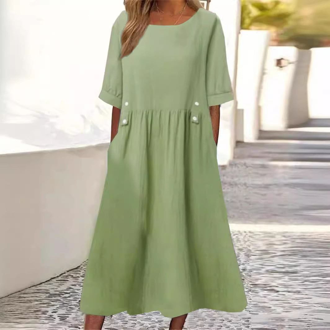 Lavinque Dress Vert clair / S Robe Grise Décontractée | Coupe Ample | Boutons Décoratifs