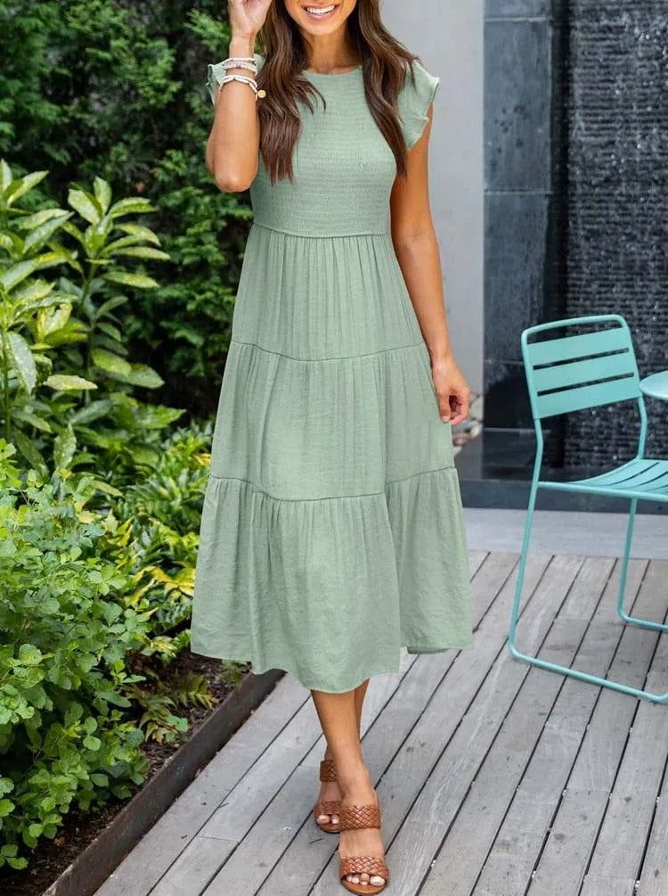 Lavinque Dress Vert Clair / S Robe Longue Bohème Smockée | Romantique | Fluide et Confortable