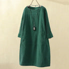 Lavinque Dress Vert foncé / M Robe Ample en Velours Côtelé | Style Bohème | Chaleur et Élégance Décontractée