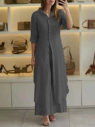 Lavinque Dress Vert foncé / S Robe Chemise Longue en Lin | Élégante | Fluide et Naturelle