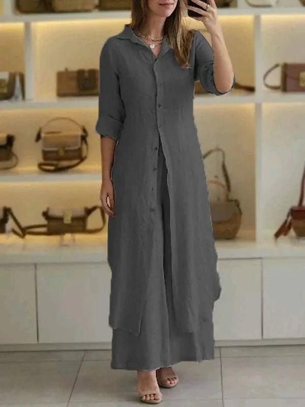 Lavinque Dress Vert foncé / S Robe Chemise Longue en Lin | Élégante | Fluide et Naturelle