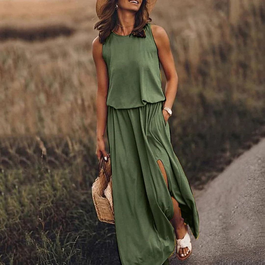 Lavinque Dress Vert foncé / S Robe Longue Fendue | Noire | Fluide et Décontractée