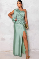 Lavinque Dress Vert Menthe / S Robe de Soirée Asymétrique | Satin Bleu Canard | Élégance Glamour