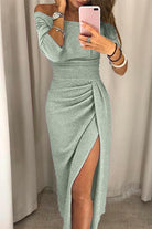 Lavinque Dress Vert menthe / S Robe Fendue Rose Pailletée | Épaules Dénudées | Glamour de Soirée