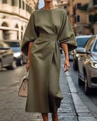 Lavinque Dress Vert militaire / S Robe Élegante | Manches Amples | Style Sophistiqué