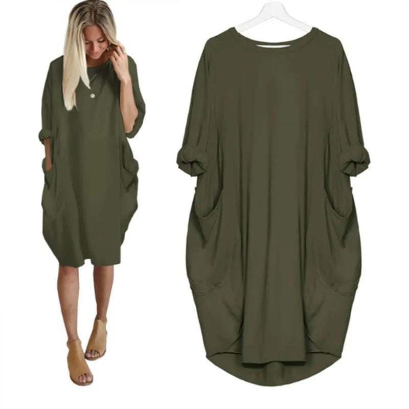 Lavinque Dress Vert militaire / S Robe Oversize à Manches Longues | Confort Élégance Décontractée