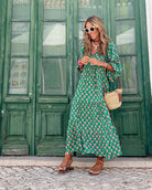 Lavinque Dress Vert-Rose / S Robe Longue Bohème | Fluide | Imprimé Vintage et Élégant