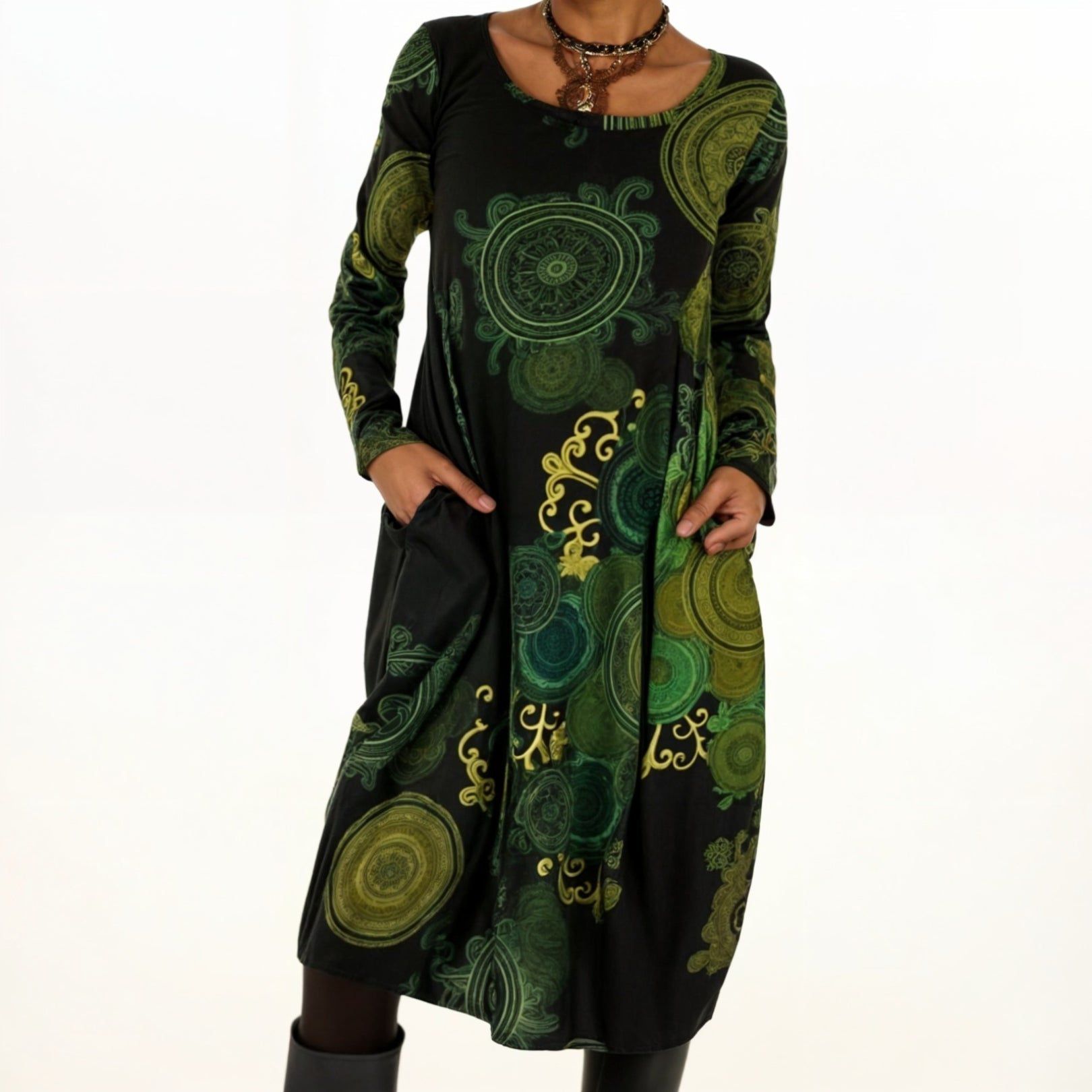Lavinque Dress Vert / S Robe Bohème | Manches Longues | Confort et Élégance Ethnique