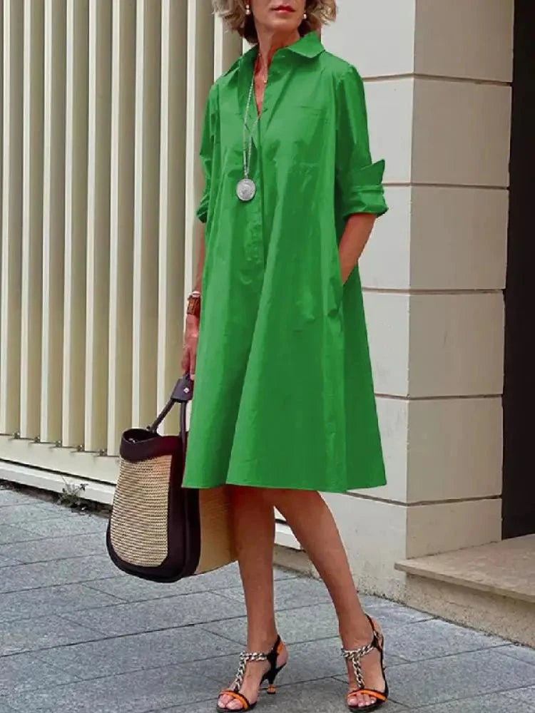 Lavinque Dress Vert / S Robe Chemise Évasée Noire | Chic | Confortable et Intemporelle