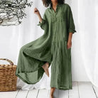 Lavinque Dress Vert / S Robe Chemise Longue en Lin | Décontractée | Fluide et Élégante