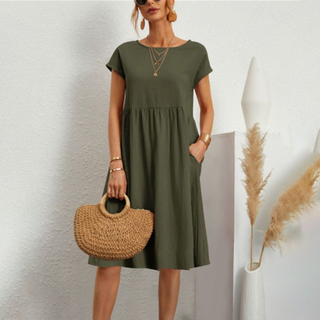 Lavinque Dress Vert / S Robe d'Été en Coton | Ample | Légère et Décontractée
