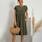 Lavinque Dress Vert / S Robe d'Été en Coton | Ample | Légère et Décontractée