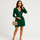 Lavinque Dress Vert / S Robe de Soirée Verte | Sequins et Volants | Élégante et Glamour