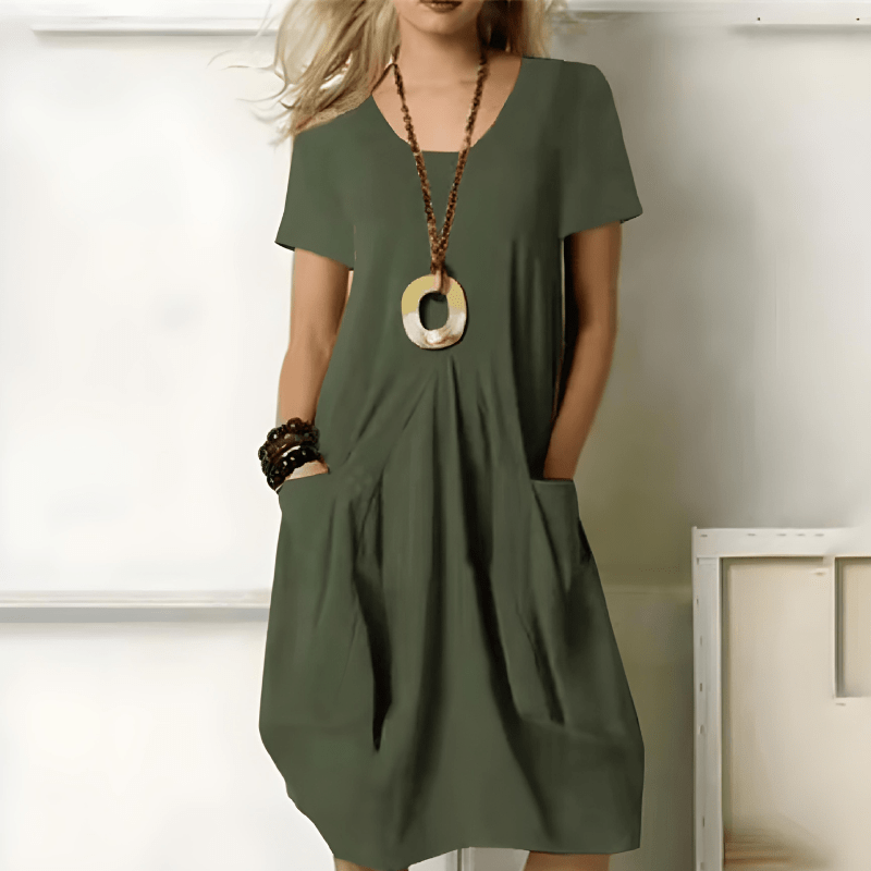 Lavinque Dress Vert / S Robe Décontractée Beige | 100% Coton | Avec Poches Pratiques