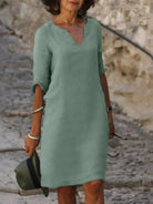 Lavinque Dress Vert / S Robe Droite en Lin Noire | Col Fendu | Légère et Décontractée