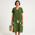 Lavinque Dress Vert / S Robe Florale Midi | Coton Léger | Imprimé Estival Coloré