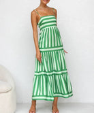Lavinque Dress Vert / S Robe Longue à Bretelles Rayée | Bohème | Légère et Élégante