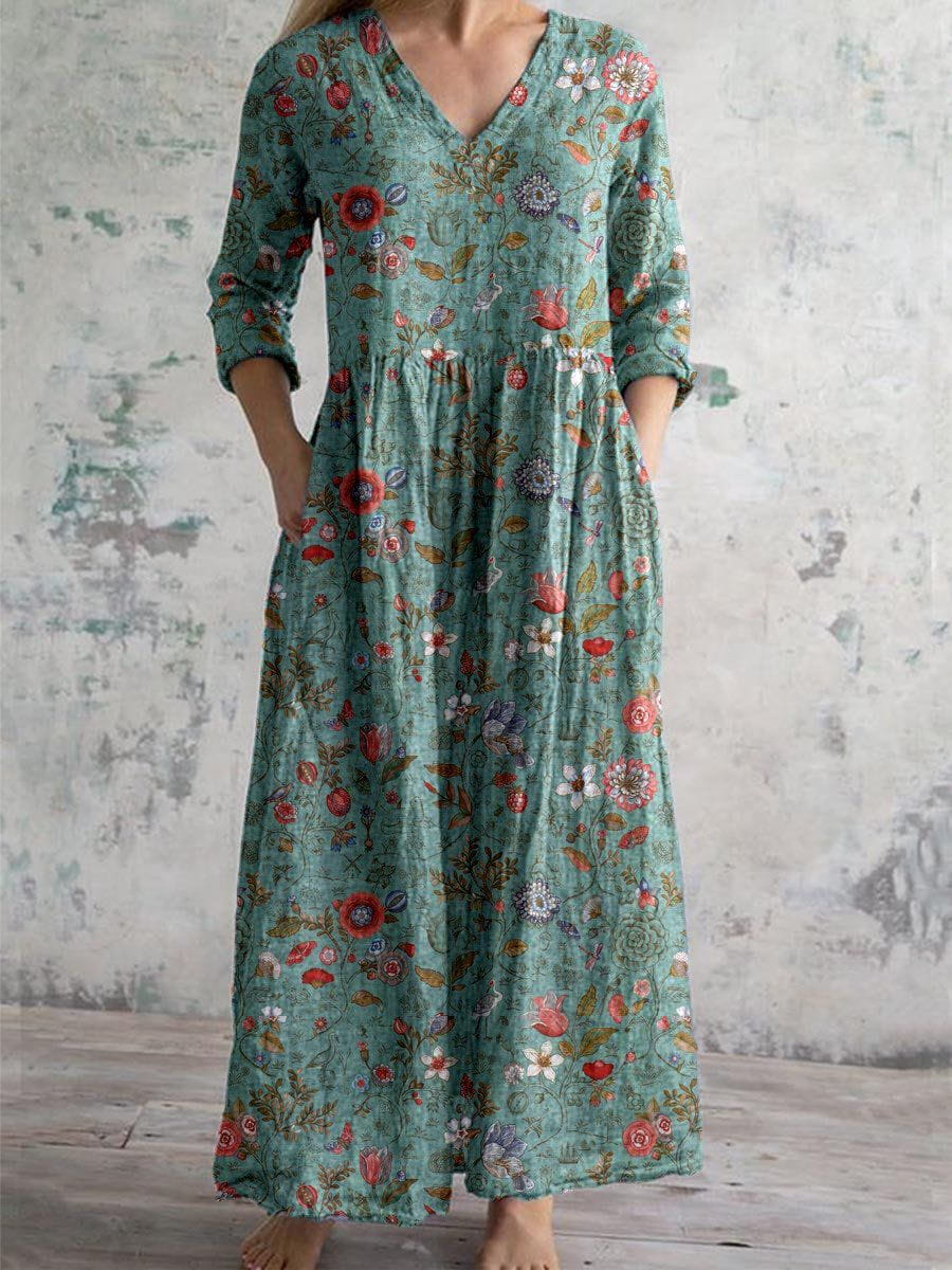 Lavinque Dress Vert / S Robe Longue Bohème | Coton | Fluide et Fleurie