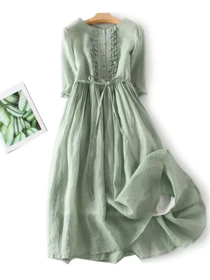 Lavinque Dress Vert / S Robe Longue Bohème en Lin | Naturelle | Légère et Élégante