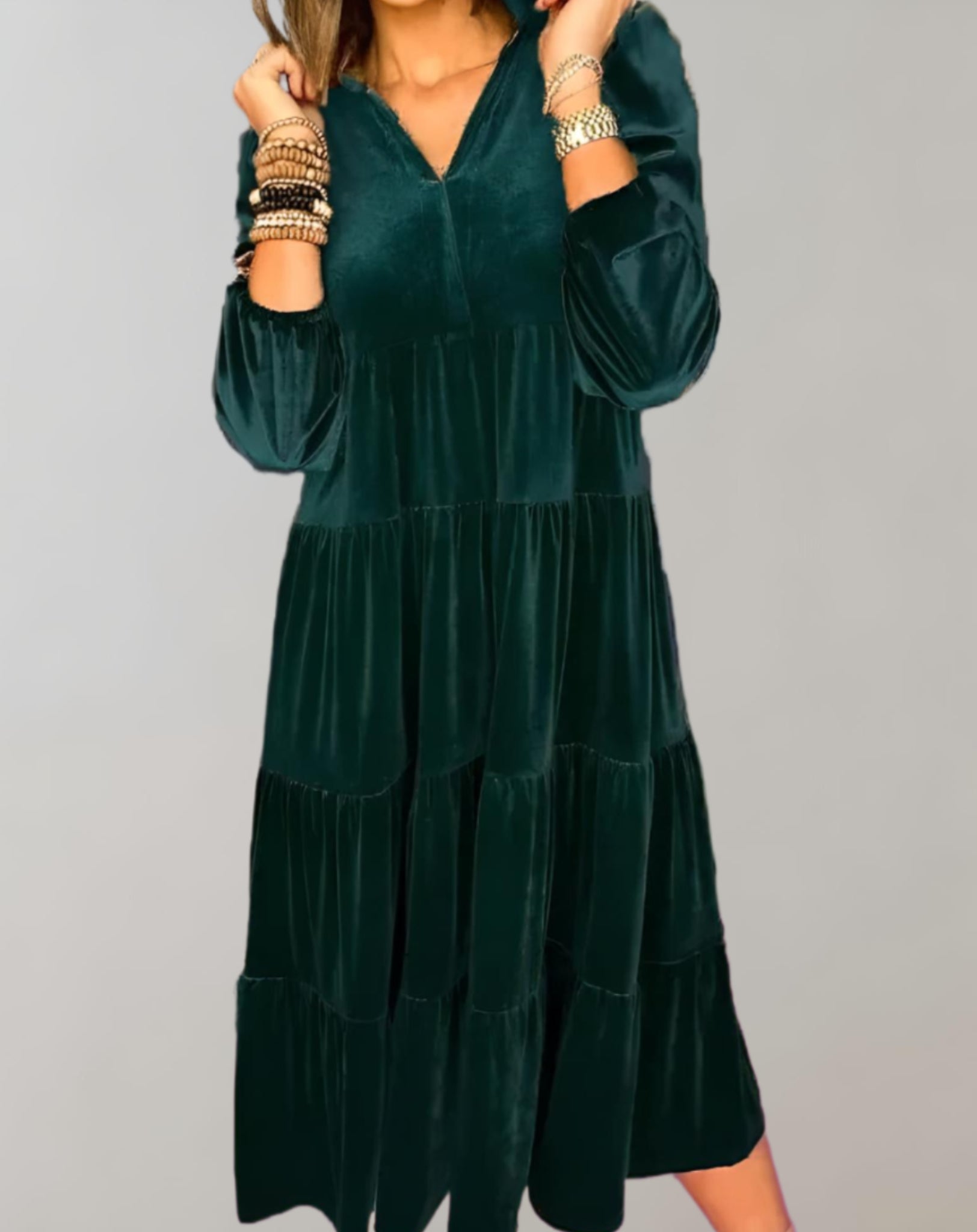 Lavinque Dress Vert / S Robe Longue Bohème en Velours | Élégance & Confort | Tendance Chic