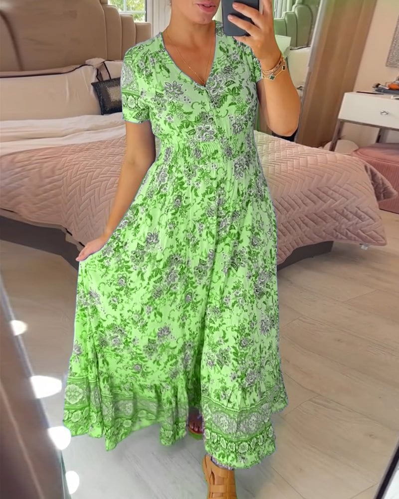 Lavinque Dress Vert / S Robe Longue Bohème Fleurie | Légère & Élégante | Parfaite pour l'Été