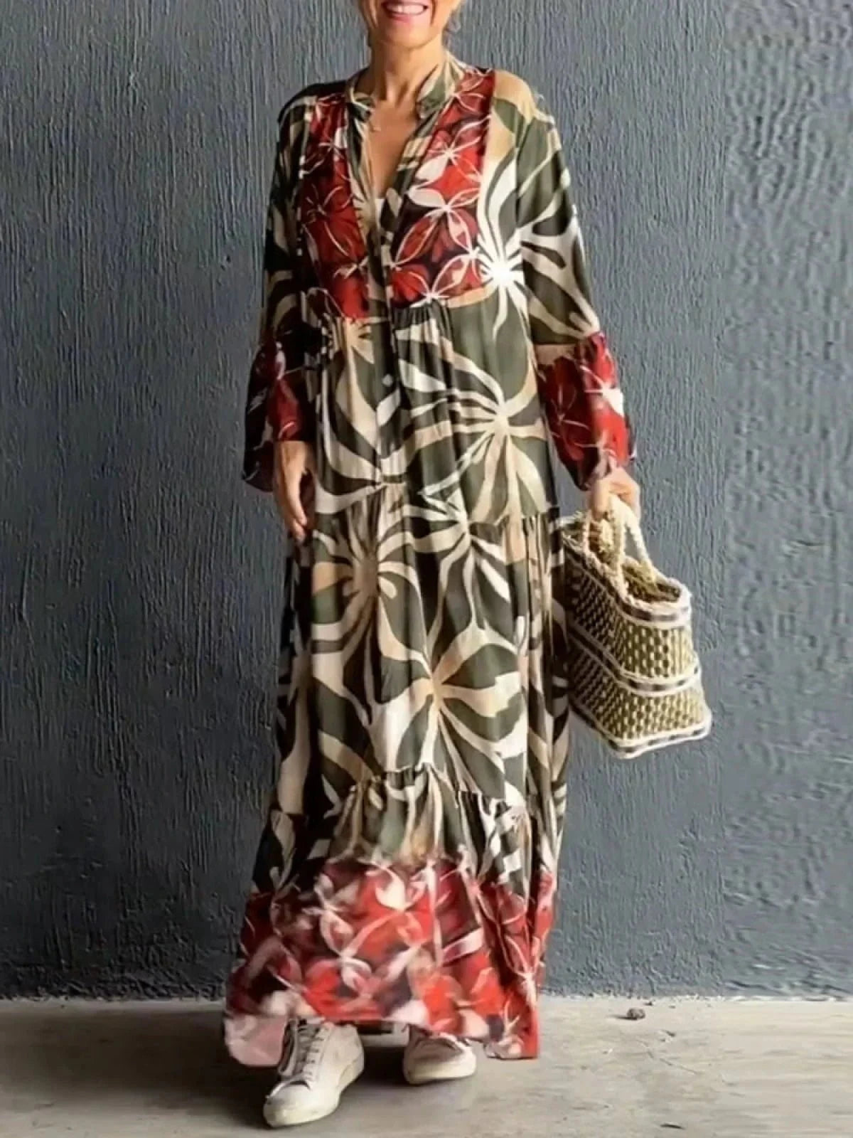 Lavinque Dress Vert / S Robe Longue Bohème | Fluide & Élégante | Imprimé Artistique